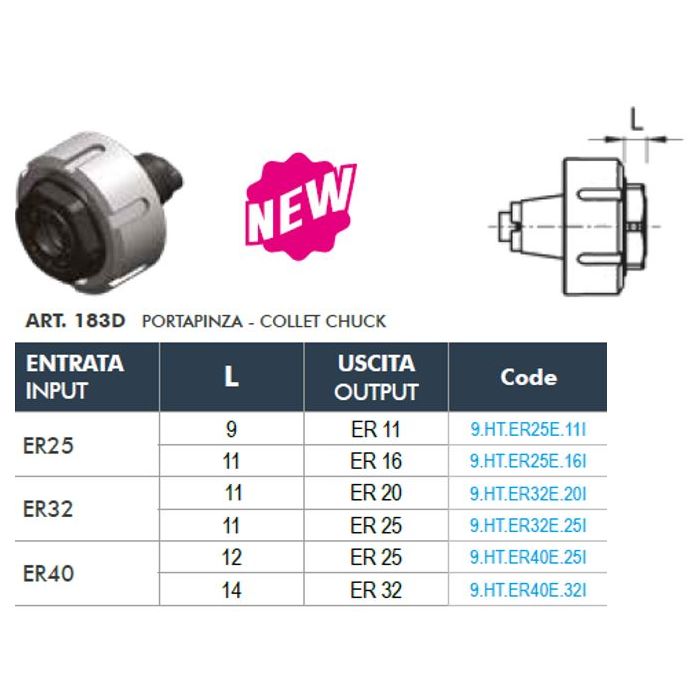 Adapter QUICK-CHANGE redukujący ER40 (nakrętka standardowa) do ER25, ART.183A